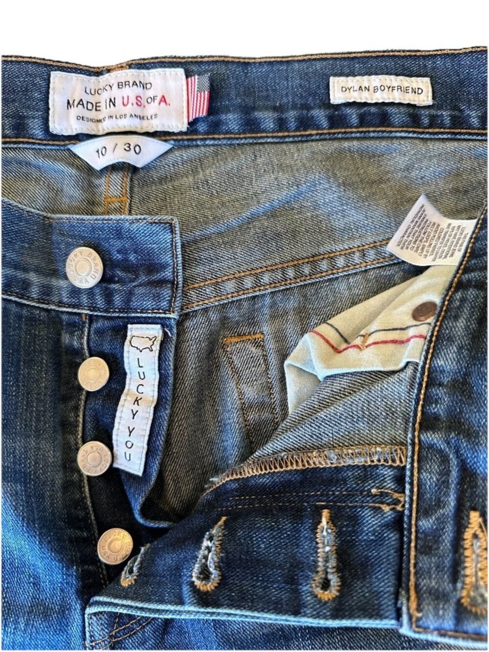 Lucky Brand Jeans Women's 10/30 Made in USA button fly Dylan Boyfriend